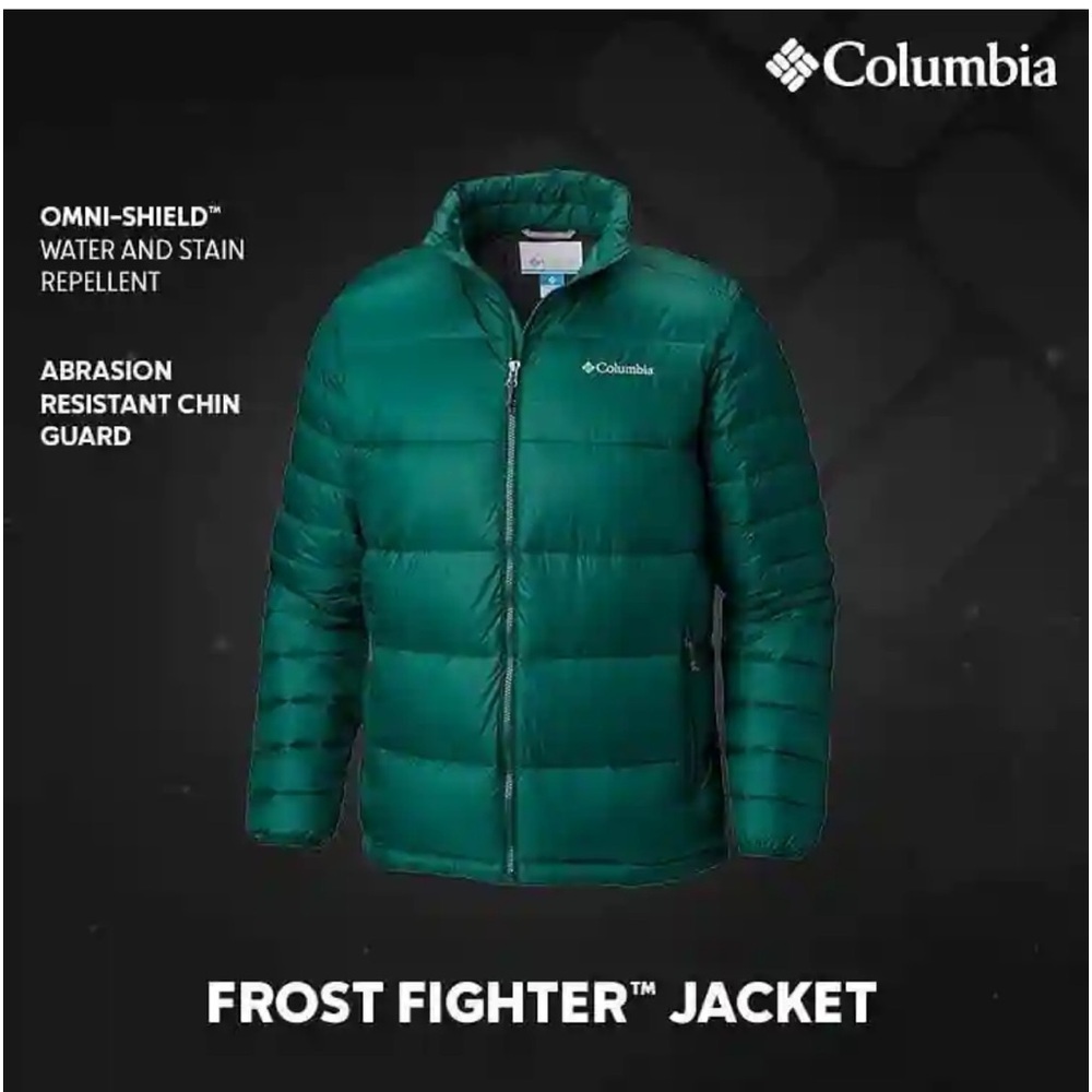 COLUMBIA Men’s Frost Fighter Jacket in Dark Green, NO ZIPPER PULL!